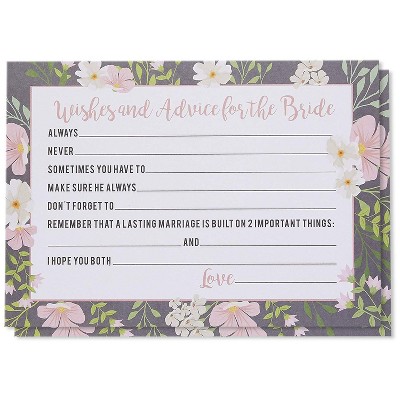 Blue Panda 50-Pack Wishes and Advice for the Bride Bridal Shower Floral Game Card 5 x 7 in Party Supplies