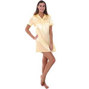 Alexander Del Rossa Women's Satin Nightgown, Boyfriend Style Short Sleeve Sleep Shirt - 1 of 3