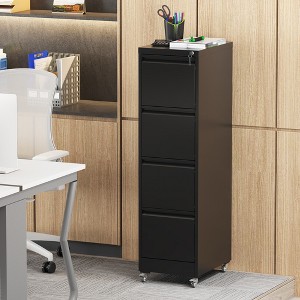 Vynxaria 4 Drawer Metal Locking Vertical File Cabinet on Wheels ¨C Heavy-Duty Lockable Cabinet for Home & Office, Black - 1 of 4