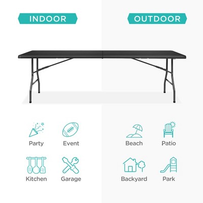 Matte Black 8ft Portable Folding Patio Table with Acrylic Top