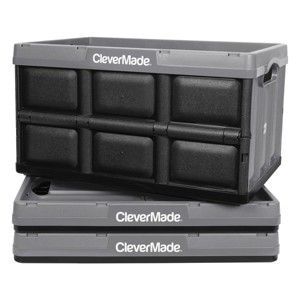 CleverMade Collapsible 3pk 46L 100% Recycled Storage Bin Stone - 1 of 4