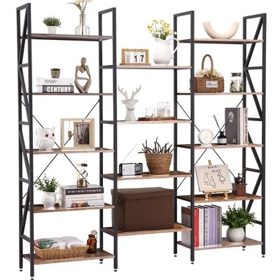 Triple Wide 5 Tier Bookshelf, Industrial Bookcases and Bookshelves with 14 Open Display Shelves