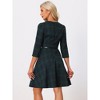 INSPIRE CHIC Women's Tartan Plaid V Neck 3/4 Sleeves Belted A-Line Dresses - 3 of 4