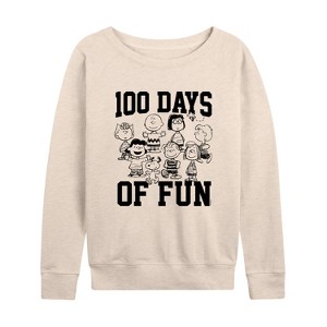 Women's - Peanuts - 100 Days Of Fun Lightweight French Terry Wide Neck Long Sleeve Shirt - 1 of 4