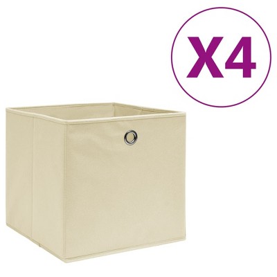 vidaXL 4-Piece Set of Non-Woven Fabric Storage Boxes - Modern Cream-Colored Foldable Organizer Bins for Wardrobe - 11"x11"x11"