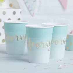 8ct "Hooray" Foiled Paper Cups Teal