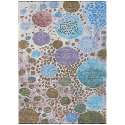 HomeRoots 3' X 5' Khaki Blue And Purple Geometric Washable Indoor Outdoor Area Rug