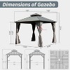 DOMETOUR 8' x 8' Aluminum Hardtop Gazebo with Steel Double Roof, Curtains & Netting, Permanent Pavilion for Patio, Backyard, Deck, Grey - 3 of 4