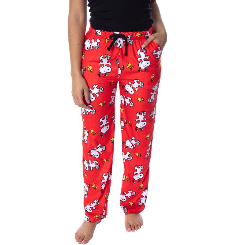 Peanuts Women's Snoopy And Woodstock Allover Print Smooth Fleece Pajama Pants, 1 of 5