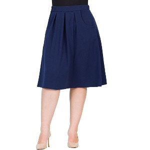 Plus Elastic Waist Pleated Knee Length Pocket Skirt - 24seven Comfort Apparel™ - 1 of 4