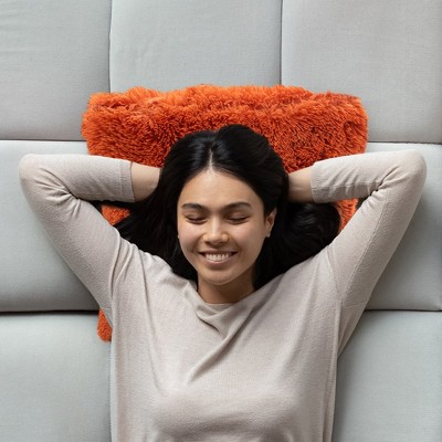 Rust Orange Shaggy Faux Fur Throw Pillows Set of 2