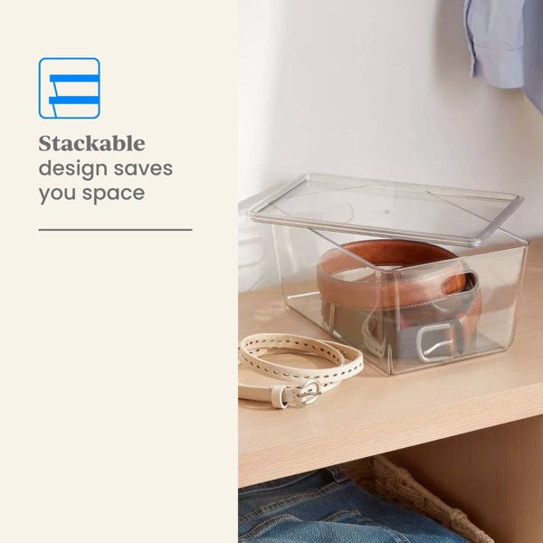 Caja transparente apilable de 4L con tapa - Brightroom™: PET, con tapa, apilable, almacenamiento universal, 10.15"x6.81"x4.52" 2