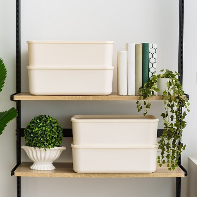Medium Off-White Plastic Stackable Storage Bins with Lids
