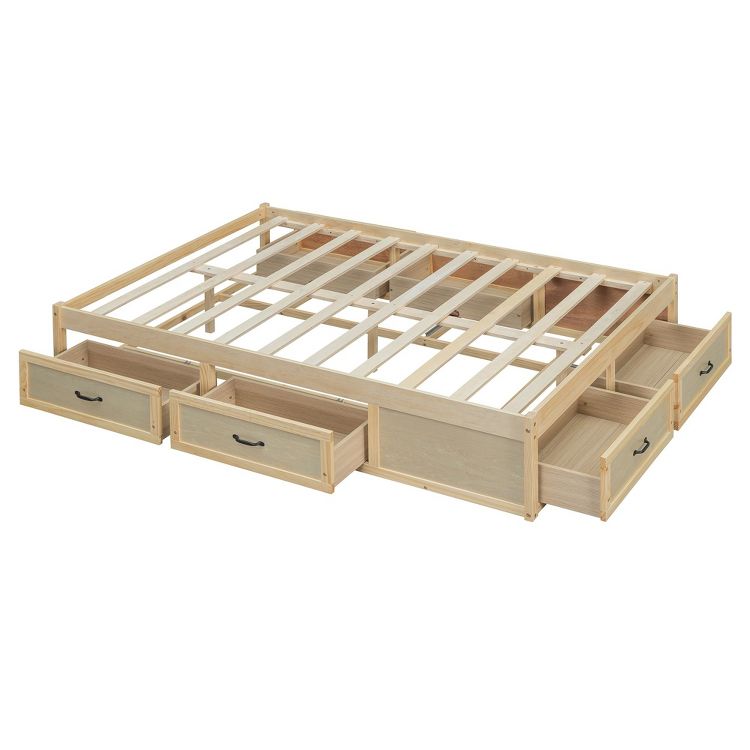 Full Size Platform Bed with 6 Storage Drawers Antique Natural : Target