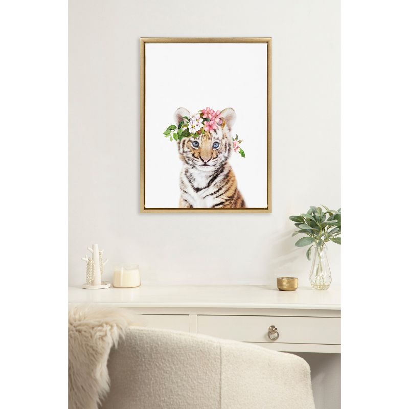 Kate & Laurel All Things Decor 18"x24" Sylvie Flower Crown Tiger Cub Framed Wall Art by Amy Peterson Art Studio , 5 of 7