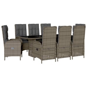 vidaXL 9 Piece Patio Dining Set with Cushions Gray Poly Rattan - Without footrest 8 Items - 1 of 4