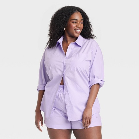 Women's Long Sleeve Button-down Shirt - A New Day™ Lavender Xxl