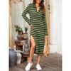 Womens Striped Sweater Dress Fall Chunky Knit V Neck Collared Long Sleeve Sexy Slit Loose Midi Dresses - 2 of 4