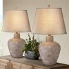 Franklin Iron Works Rustic Farmhouse Table Lamps 29" Tall Set of 2 Brown Leaf Hammered Pot Off White Shade for Bedroom Living Room House Home Bedside - 2 of 4