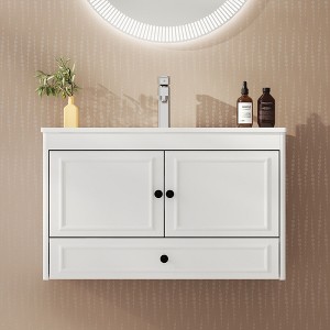 FUFU&GAGA Modern Wall-Mounted Bathroom Vanity with Faucet - White and Drawers - 1 of 4