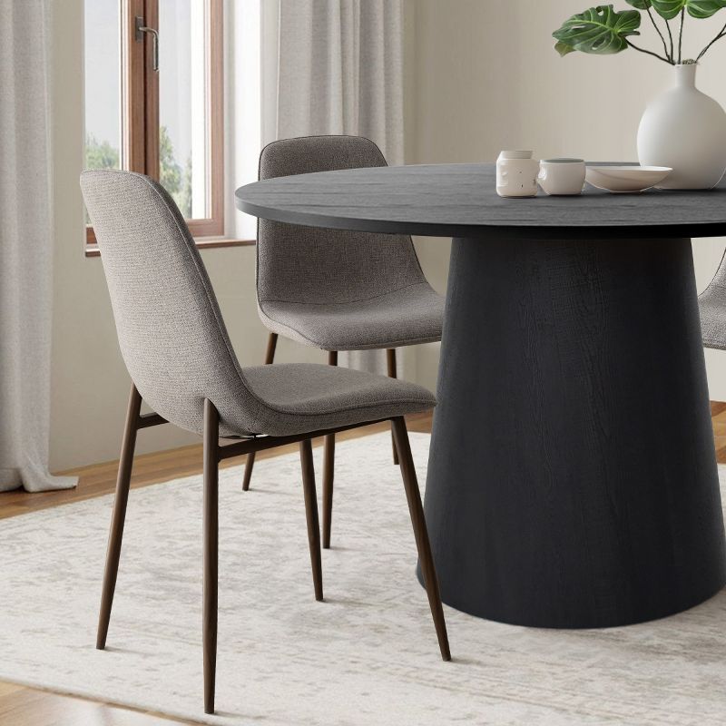 Black Round Dining Table Set For 4,Upholstered Armless Dining Chairs with Manufactured wood Grain Top Modern Round Dining Table Set-The Pop Maison, 3 of 10