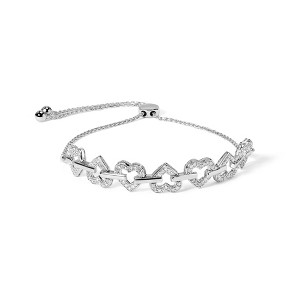 Haus of Brilliance Silver 1/2 Cttw Diamond Alternating Heart Link Adjustable Bolo Bracelet - 1 of 4
