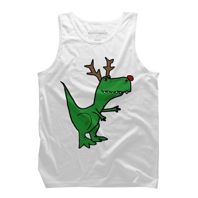 Men's Design By Humans Cool Funny Christmas T-Rex Dinosaur with Antlers By SmileToday Tank Top