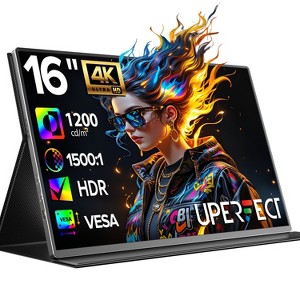 4K Portable Monitor, 16" 3840x2400 IPS Laptop Screen, 1200 Nits Screen USB C HDMI Computer Gaming Display  for PC Phone PS5/4 Xbox Switch - 1 of 4
