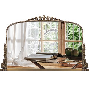 Angel Sar Vintage Baroque Arched Mirror, 36x23 Inch Traditional Ornate Antique Brass Wood Frame, for Entryway, Living Room, Hallway, Bathroom - 1 of 4