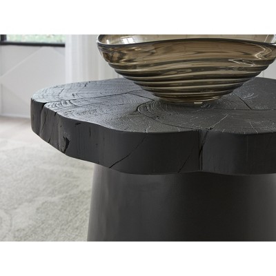 Black Round Wood and Metal Contemporary End Table