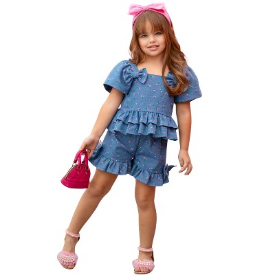 Pretty Blooms Floral Top And Short Set Mia Belle Girls, Denim, 2t/3t ...