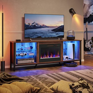 Bestier 70" Modern TV Stand with Electric Fireplace and LED Lights, Gaming Entertainment Center with Cabinet and Large Storage in Living Room - 1 of 4