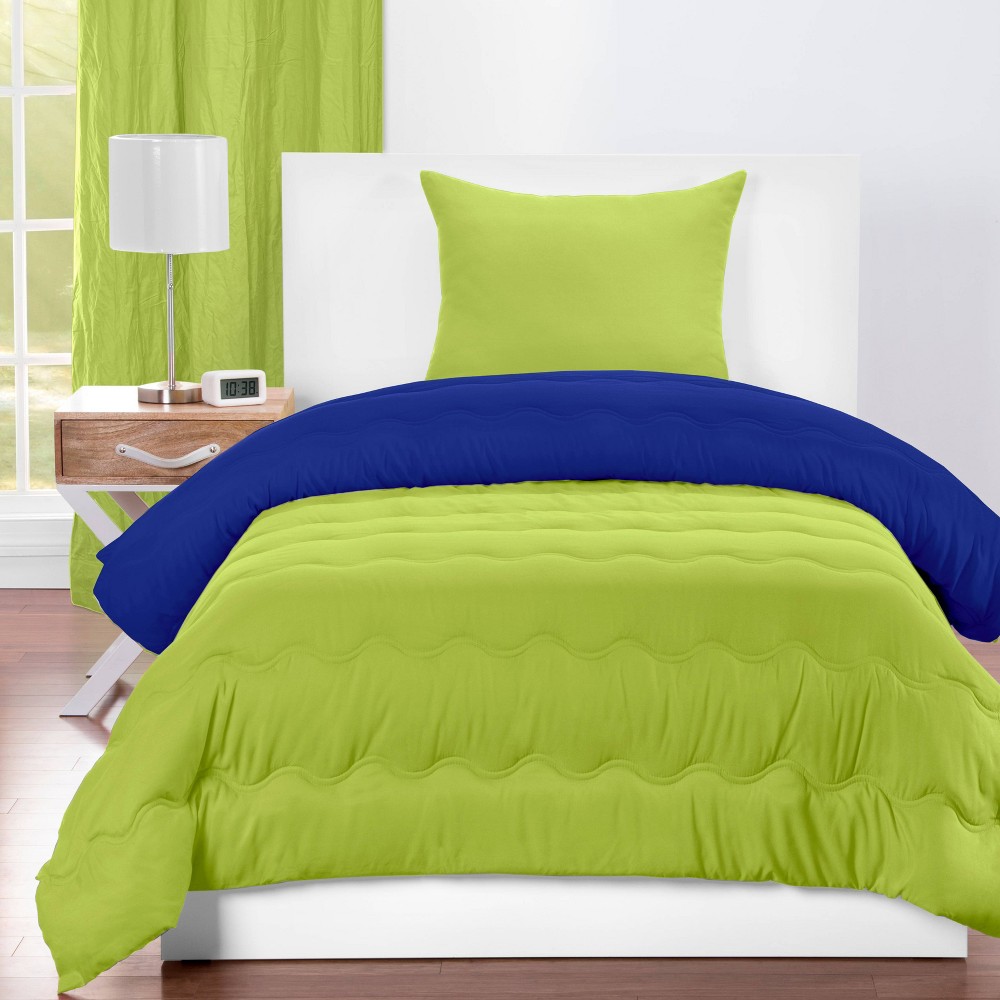 Photos - Bed Linen Twin Reversible Kids' Comforter Set Cobalt/Lime Green - SIScovers