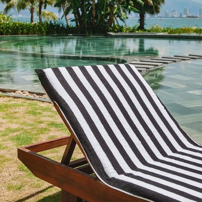 California Black and White Cotton Striped Chaise Lounge Covers, 30 x 85 in, Pack of 2
