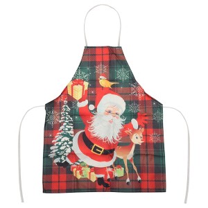 Unique Bargains Christmas Aprons Linen Red Black Green Beige 21.65"x26.77" 1 Pcs - 1 of 4