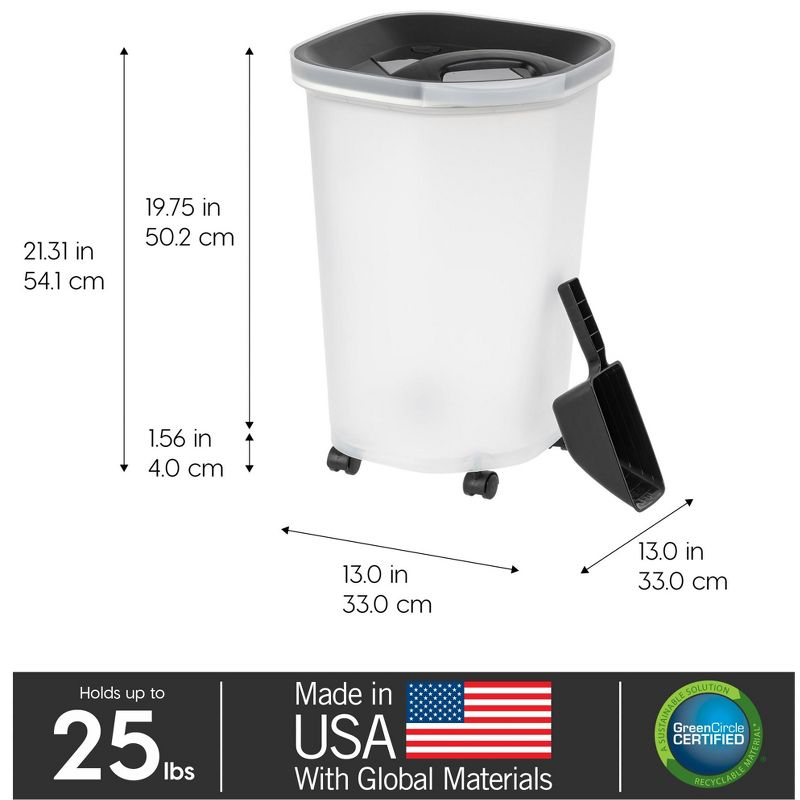 IRIS USA 25Lb/30Qt WeatherPro Airtight Pet Food Storage Container with Scoop and Casters, Dog Cat Bird, 3 of 10