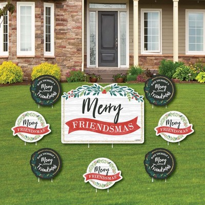 Big Dot of Happiness Rustic Merry Friendsmas - Yard Sign and Outdoor Lawn Decorations - Friends Christmas Party Yard Signs - Set of 8