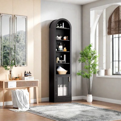 FONTOI Slim Arched Shaped Storage Cabinet with 6 Shelves, Arched Bookcase with Storage Space for Home, Black, 10.2"*71.1"*16.1"