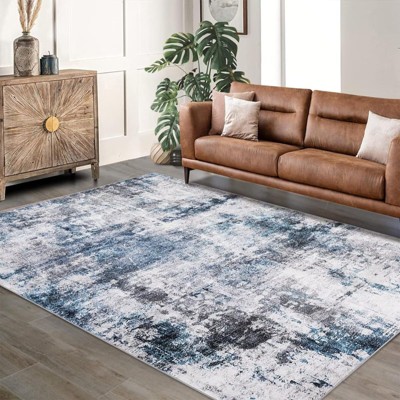 Abstract Machine Washable Rug with Non Slip Backing Ultra-Thin Non Shedding Stain Resistant Indoor Carpet for Living Room Bedroom Dining Room