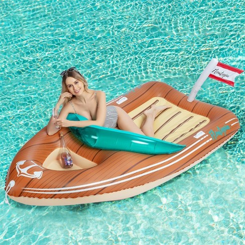 Syncfun Giant Boat Pool Float with Cooler - Inflatable Boat Funny Pool Floats Raft with Reinforced Cooler, Lounge Floaties Beach Lake Toys
