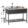 ROVSUN Black Stainless Steel Double Bowl Utility Sink, 47.5"D x 24"W x 38.9"H, Heavy-Duty Freestanding Prep & Cleaning Sink with Faucet for Restaurant - 2 of 4