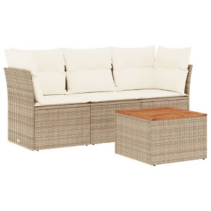 vidaXL Patio Sofa Set with Cushions Outdoor Furniture 4 Piece Poly Rattan - Beige and Cream - 1 of 4