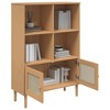 vidaXL SENJA Bookcase - Brown, Free-Standing, Rattan Look Doors, Solid Pine Wood with UV Varnish - 3 of 4