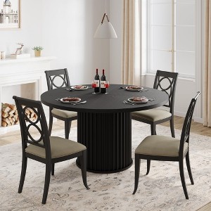 47Inch Round Dining Table for 4-6 People, Black Dining Room Table with Sturdy Waveform Metal Pedestal Base, Industrial Circle Kitchen Table - 1 of 4
