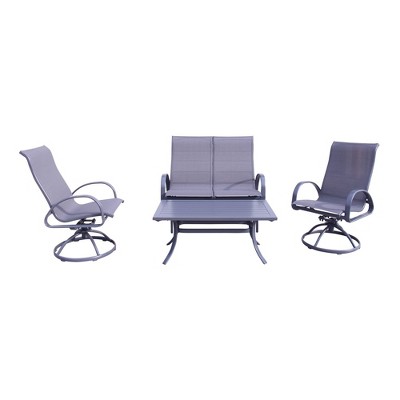 Courtyard Casual Santa Fe 4 pc Loveseat Glider Set with Swivel Rockers  Includes One Loveseat Glider, Two Swivel Rockers and One Coffee Table