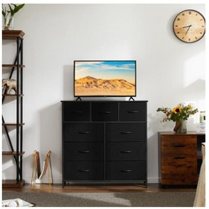 Gulches Modern Tall Fabric Storage Dresser, Black, Wooden Top, 9 Drawers (6L/3M), Steel Frame, Anti-Tipping - 1 of 4