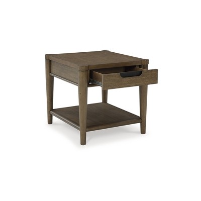 Brown Wood Rectangular End Table with Storage Drawer