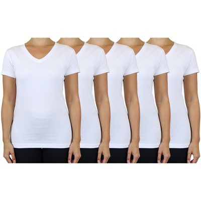 Blu Rock Women's Loose Fit  Short Sleeve V-Neck Cotton Stretch Tees-5 Pack