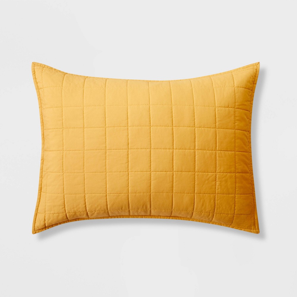 Photos - Pillowcase Box Stitch Microfiber Kids' Sham Yellow - Pillowfort™