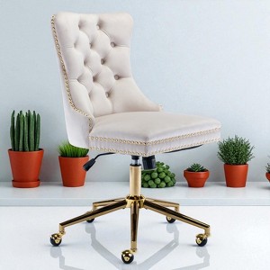 Mshliw Velvet Tufted Adjustable Swivel Home Office Chair with Gold Metal Base, Dining Chair, Upholstered Desk Chair for Bedroom or Study - 1 of 4
